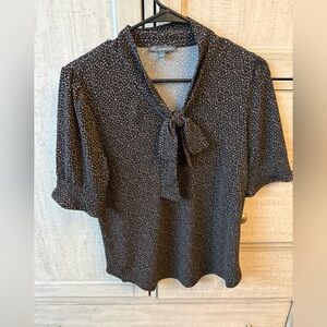 Adrianna Papell Black Tie-Neck Blouse with Cream Dot Print